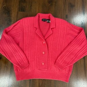 Jeanne Pierre Lambswool Angora blend shoulder pads Sweater  Pink Sz Small